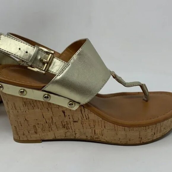 Tommy Hilfiger gold cork wedge sandals T strap - Picture 3 of 3